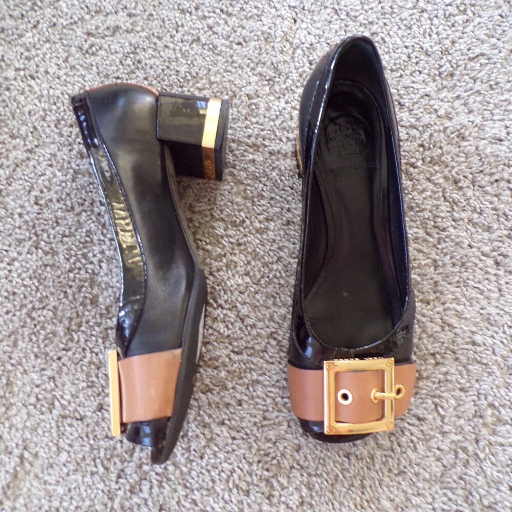 Tory Burch patent leather peep toe heels 5.5
